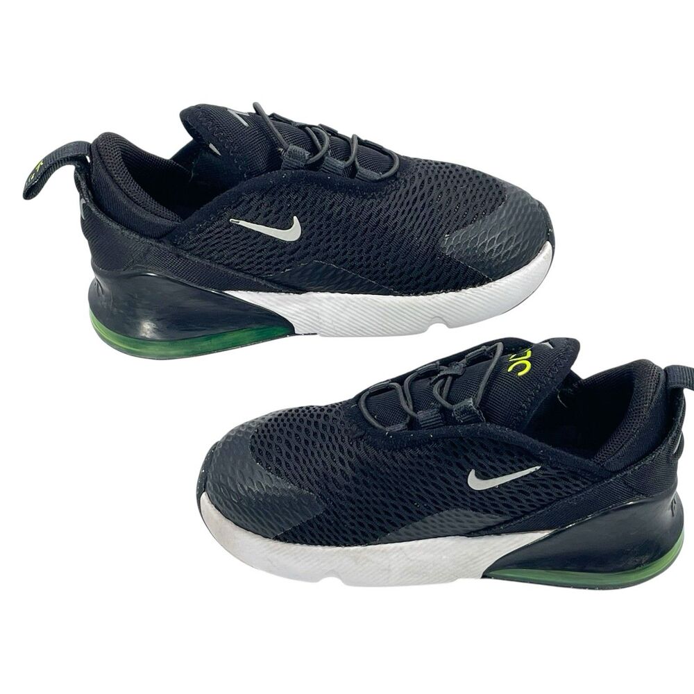 Nike Air Max 270 Kids' Running Shoes, Size 10c Black/White/Neon Green